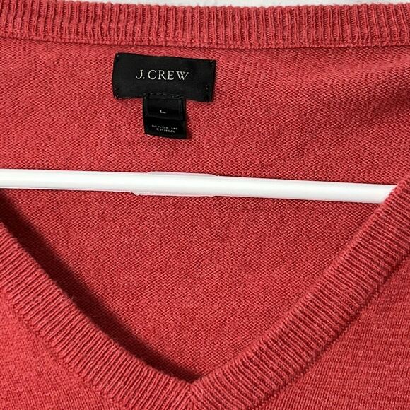 J Crew Sweater Men Large Red Cotton Cashmere Blend V Neck Knit Long Sleeve JCREW - Picture 2 of 11